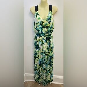 Express V-neck Green and Blue TieDye Maxi Dress with Cloth Belt size S